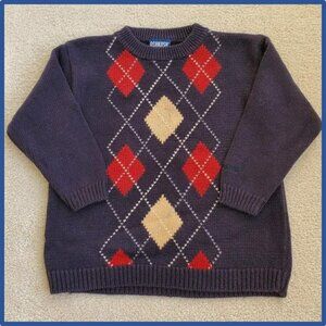 Oshkosh Boys Navy Blue Knit Argyle Sweater 3/3T Y2K Holiday Toddler/Kids/Child
